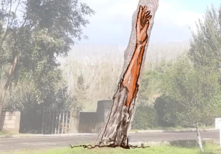 Realizzazione della scultura in legno “Una mano tra cielo e terra” ad Allai